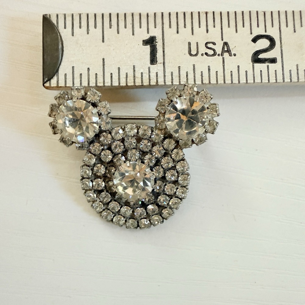 Vintage Mickey Mouse Rhinestone Pin Brooch Disney Glass Crystal Sparkly Bling - Picture 6 of 10